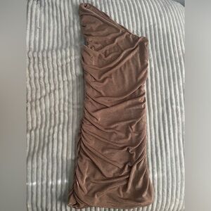 Brown Shimmer One Shoulder Dress